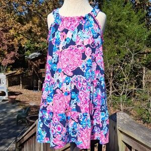 Girls Lilly Pulitzer Floral Dress, Sea Turtles, Sz M 6-7